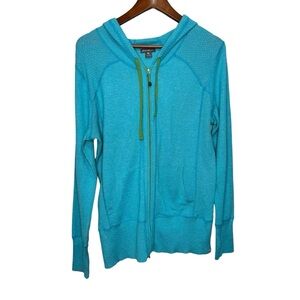 Eddie Bauer Blue Full Zip Hooded Lightweight Sweater Size Large